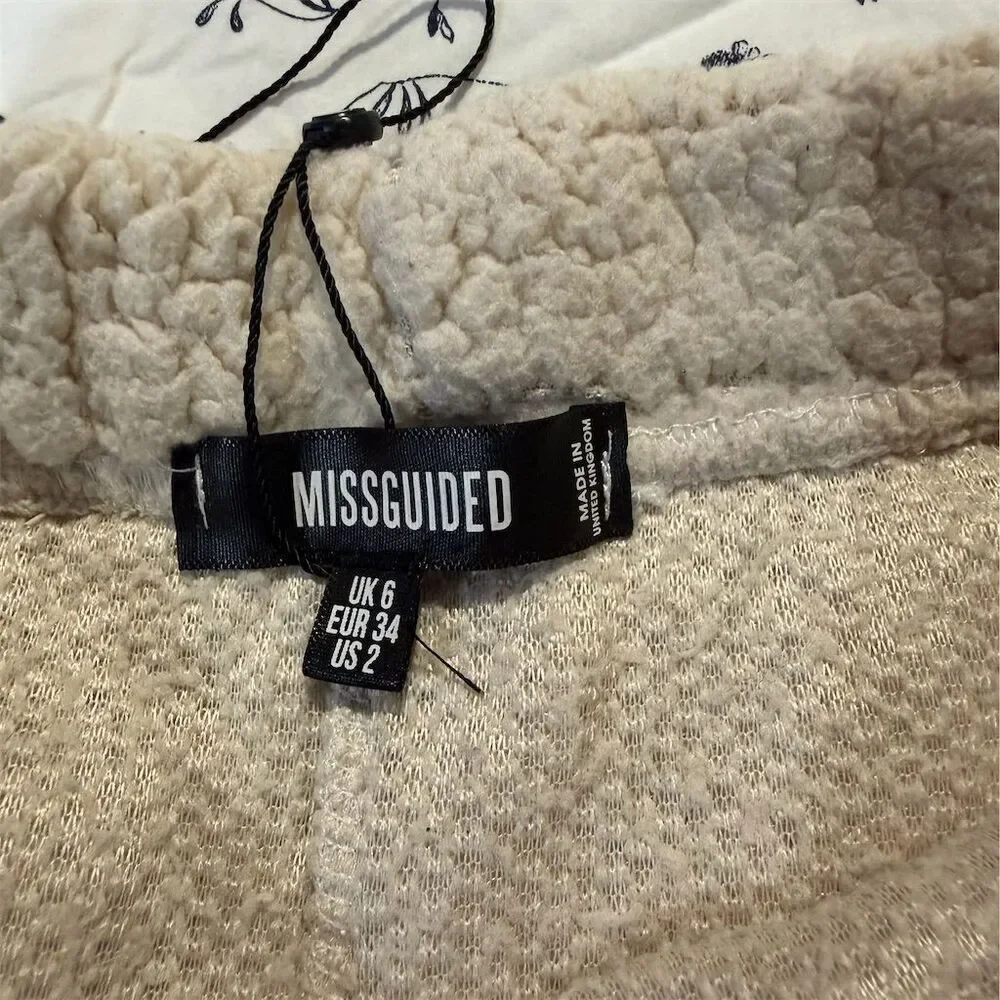 Missguided Women's Beige Teddy Sherpa Jogger Pants Size 2 Casual